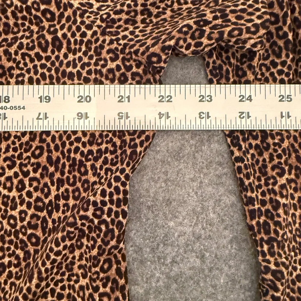 Michael Kors Leopard Print Top Womens XL Brown Bell Sleeve Lace Up Neck